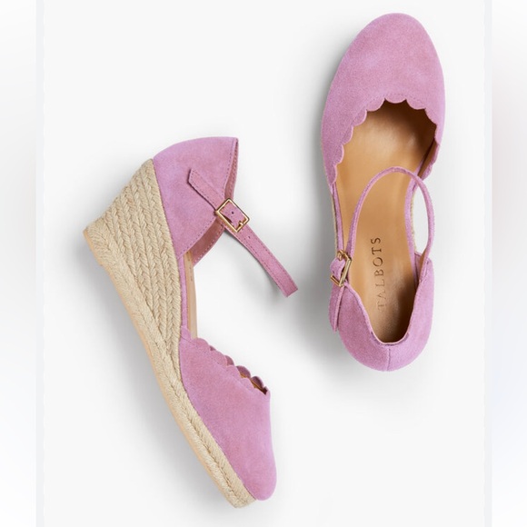 Talbots Shoes - Talbots Lyndsay Suede Espadrille Wedges Scalloped Edged Lilac Purple Size 7.5
